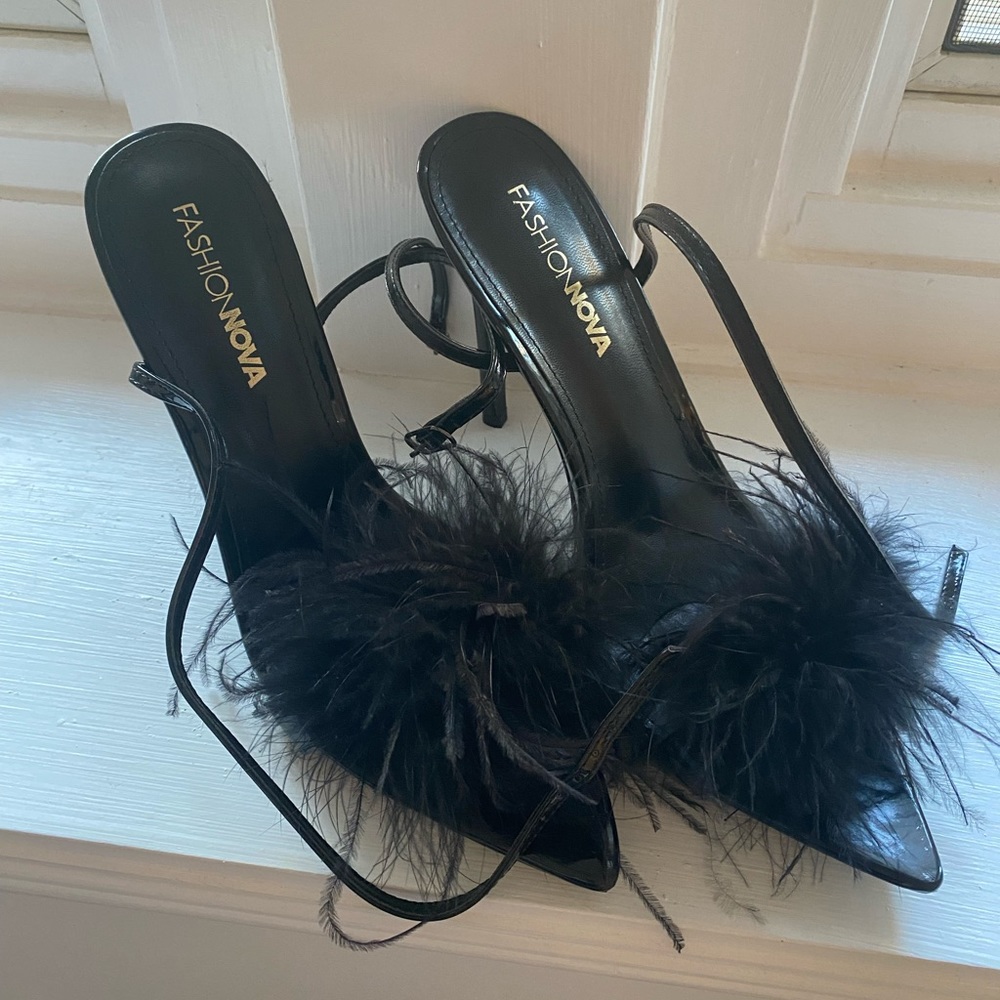 Fashion Nova Black Feather Stiletto